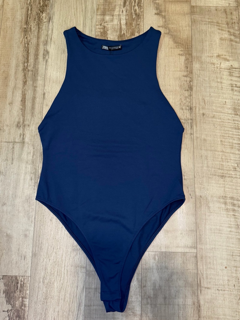 Zara Womens Blue Sleeveless High Neck Bodysuit Size M NWT Stretch 5039/371/073